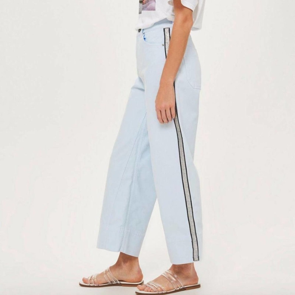 Topshop Metallic Side Stripe Wide Leg Crop Jeans